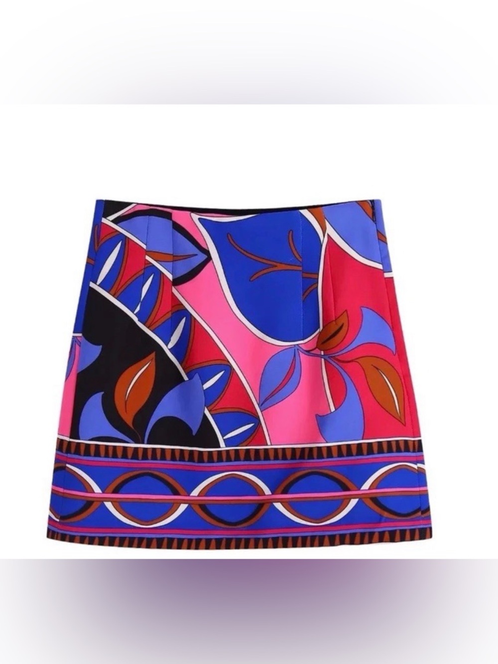 Zara Pink, Blue & Black Geometric Floral Mini Skirt